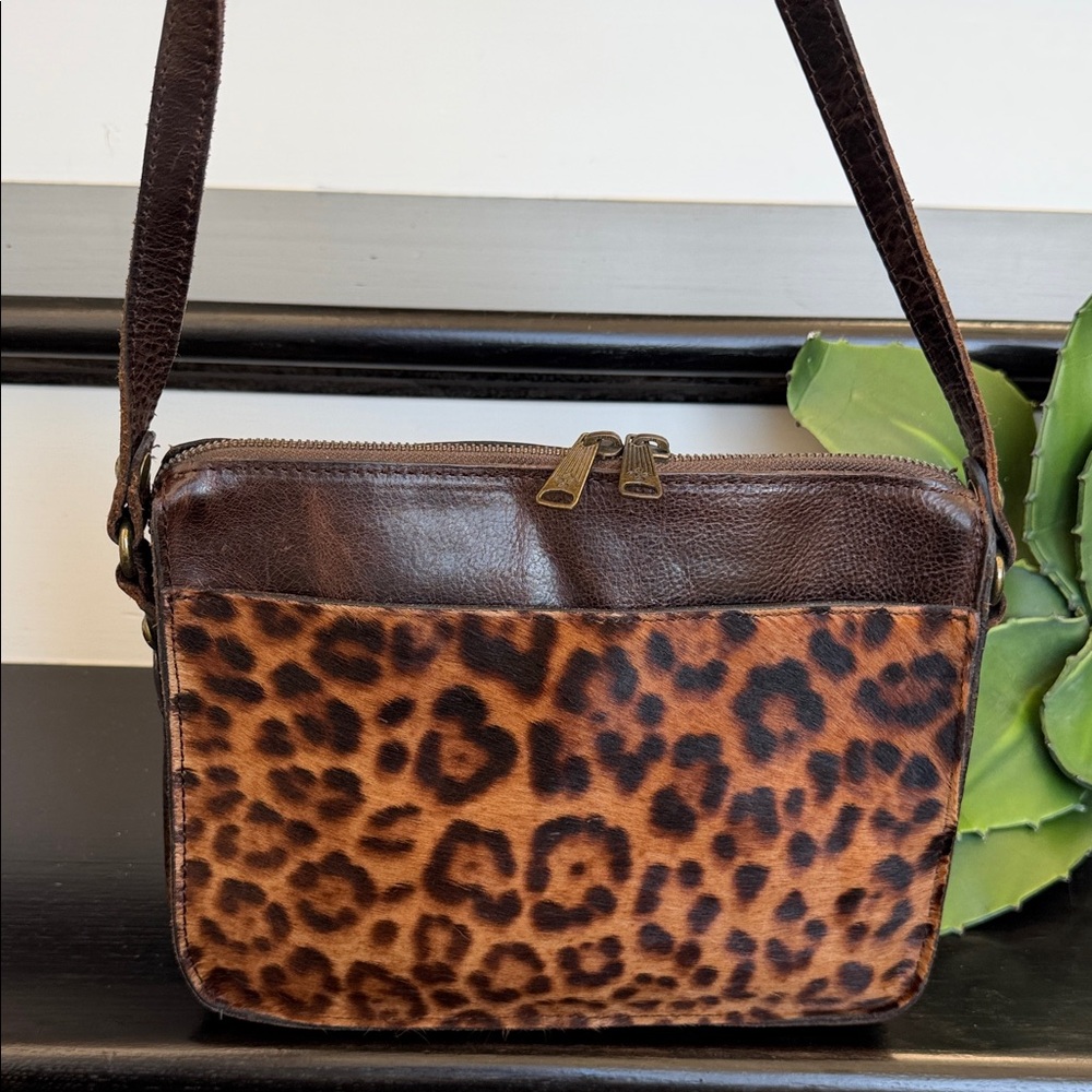 Patricia Nash Brown and Leopard Print Crossbody Bag
